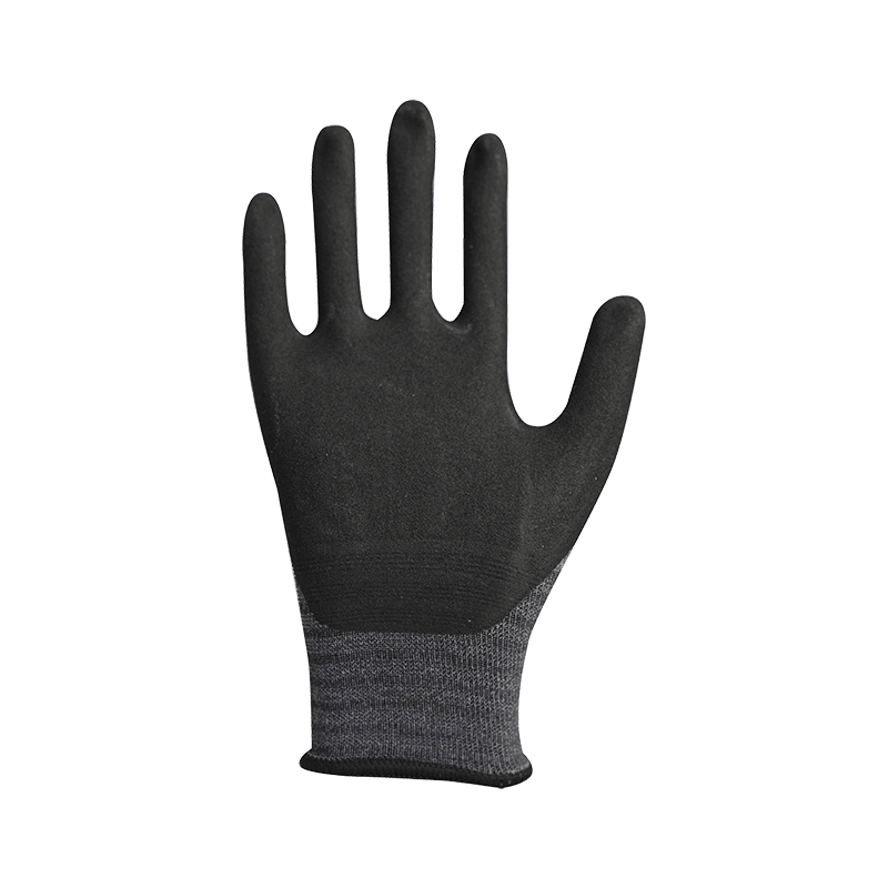 Forro de nailon/spandex de 15G con revestimiento de nitrilo arenoso.