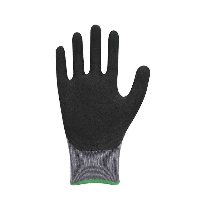 Forro de nailon/spandex de 15G con revestimiento de nitrilo arenoso.