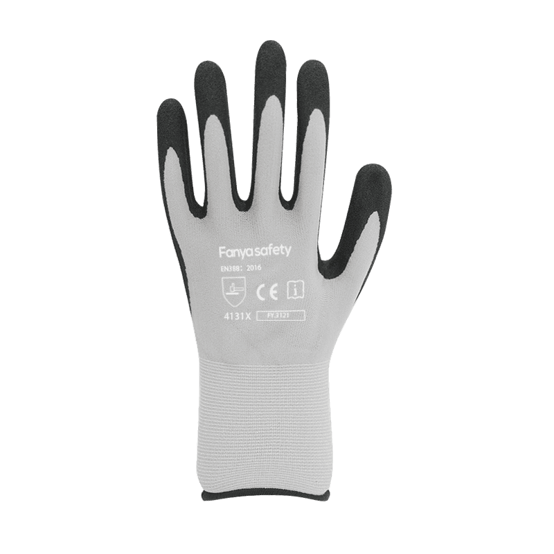 Forro de nailon/spandex de 15G con revestimiento de nitrilo arenoso.