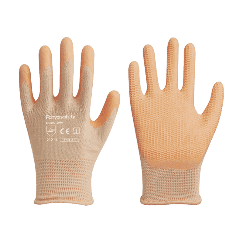 Poliéster 13G con revestimiento de látex de espuma antideslizante.