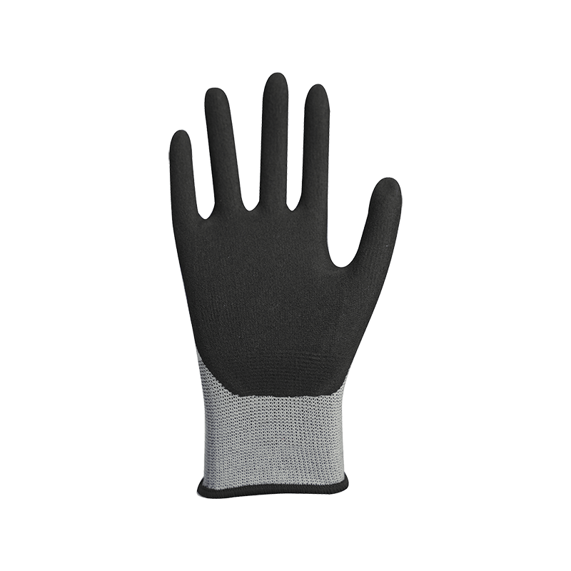 Forro de nailon/spandex de 15G con revestimiento de nitrilo arenoso.
