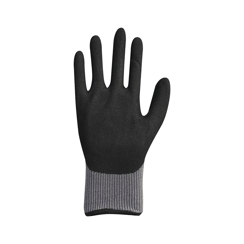 Forro de nailon/spandex de 15G con revestimiento de nitrilo arenoso.